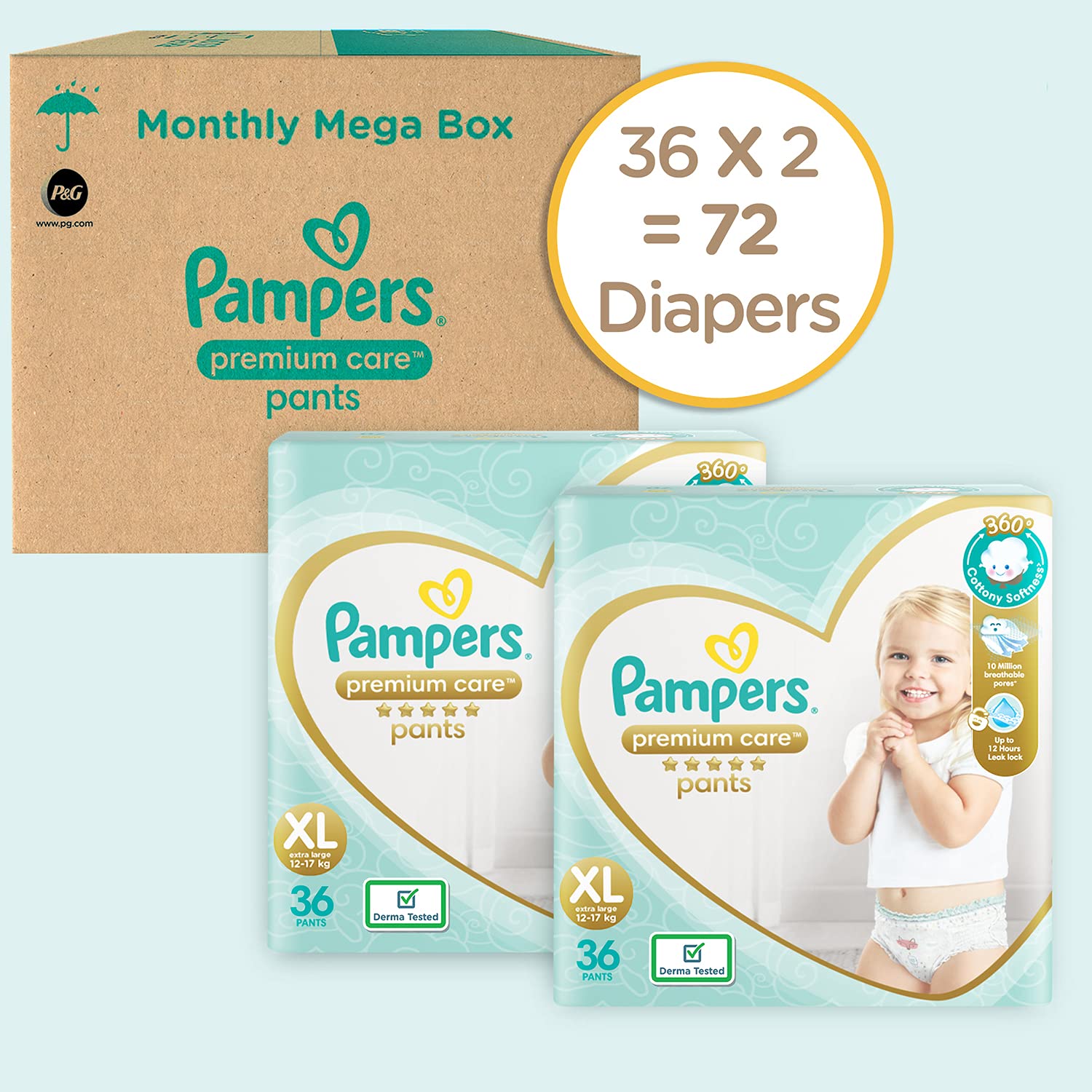 Buy Pampers Premium Care Pants - XL Extra Large Size Baby Diapers, Softest  Ever Pampers Pants, 12-17 Kg Online at Best Price of Rs 3455.5 - bigbasket